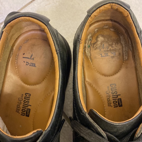 CLARKS soft cushion ortholite black lace up dress casual work shoes 12 leather - Picture 3 of 4